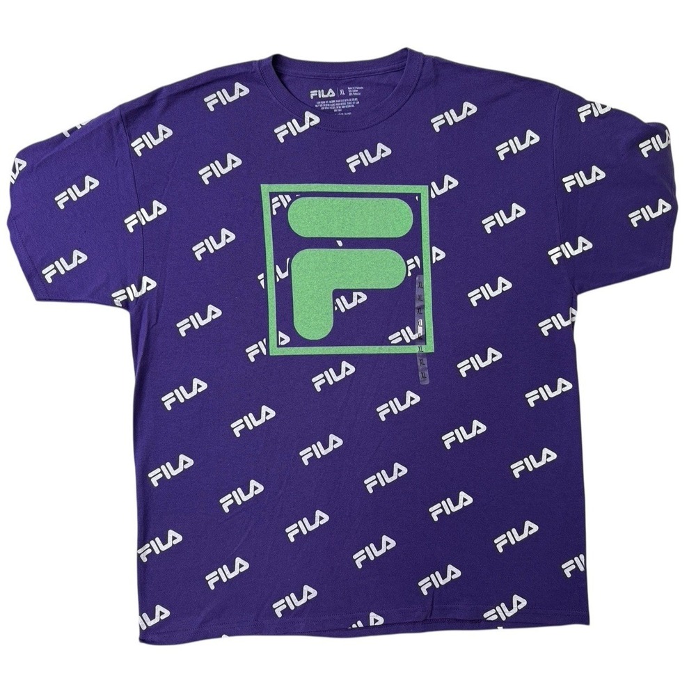 FILA Adult T-Shirt Purple Lime Green All Over Print Men's XL